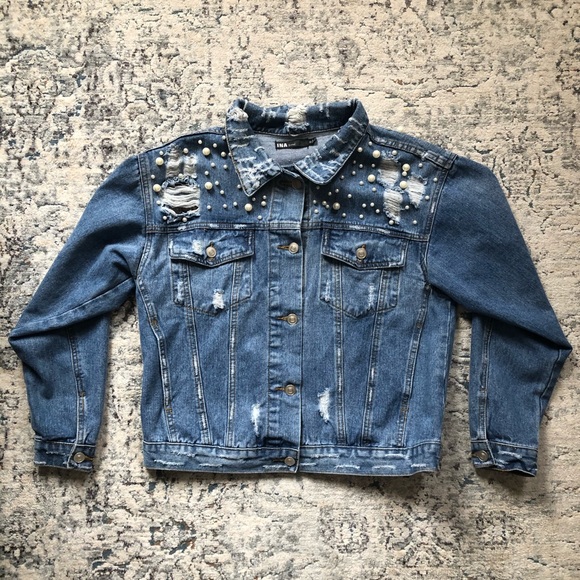 INA Distressed Studded Pearl Jean Jacket - Picture 3 of 8